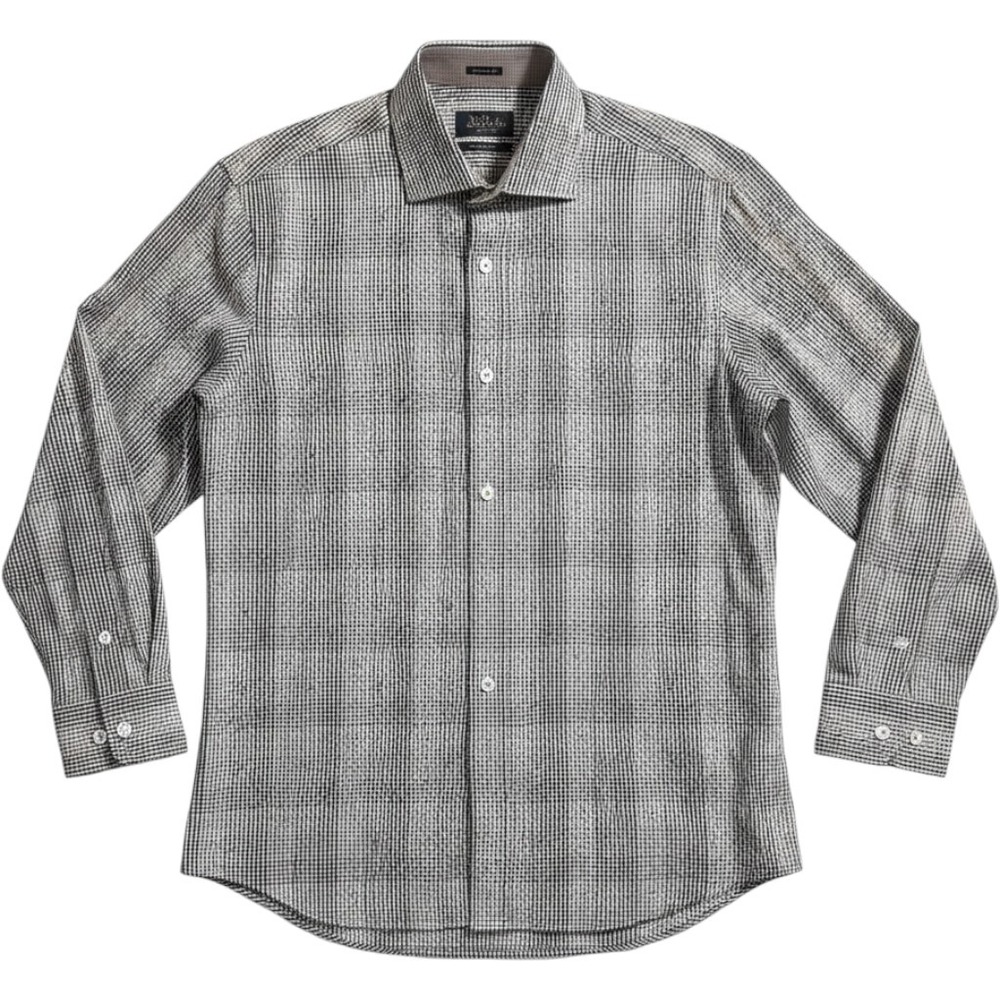 Bugatchi Uomo Mens Classic Fit Gingham Button Down Shirt Black Brown MS3304D34